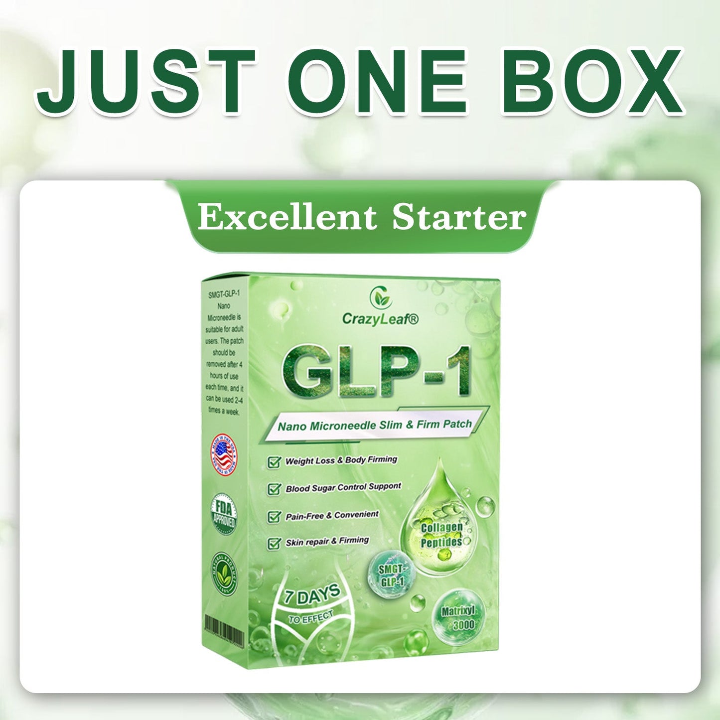 𝐂𝐫𝗮𝐳𝐲𝗟𝗲𝐚𝗳® 𝑆𝑀𝐺𝑇-𝐺𝐿𝑃-1 𝘕𝘢𝘯𝘰 𝘔𝘪𝘤𝘳𝘰𝘯𝘦𝘦𝘥𝘭𝘦 𝘗𝘢𝘵𝘤𝘩 with Collagen & Matrixyl 3000 丨Targets Obesity, Loose Skin, High Blood Pressure, Diabetes, Fatty Liver, Joint Pain, Brain Fog, Low Energy, Body Aches, and More