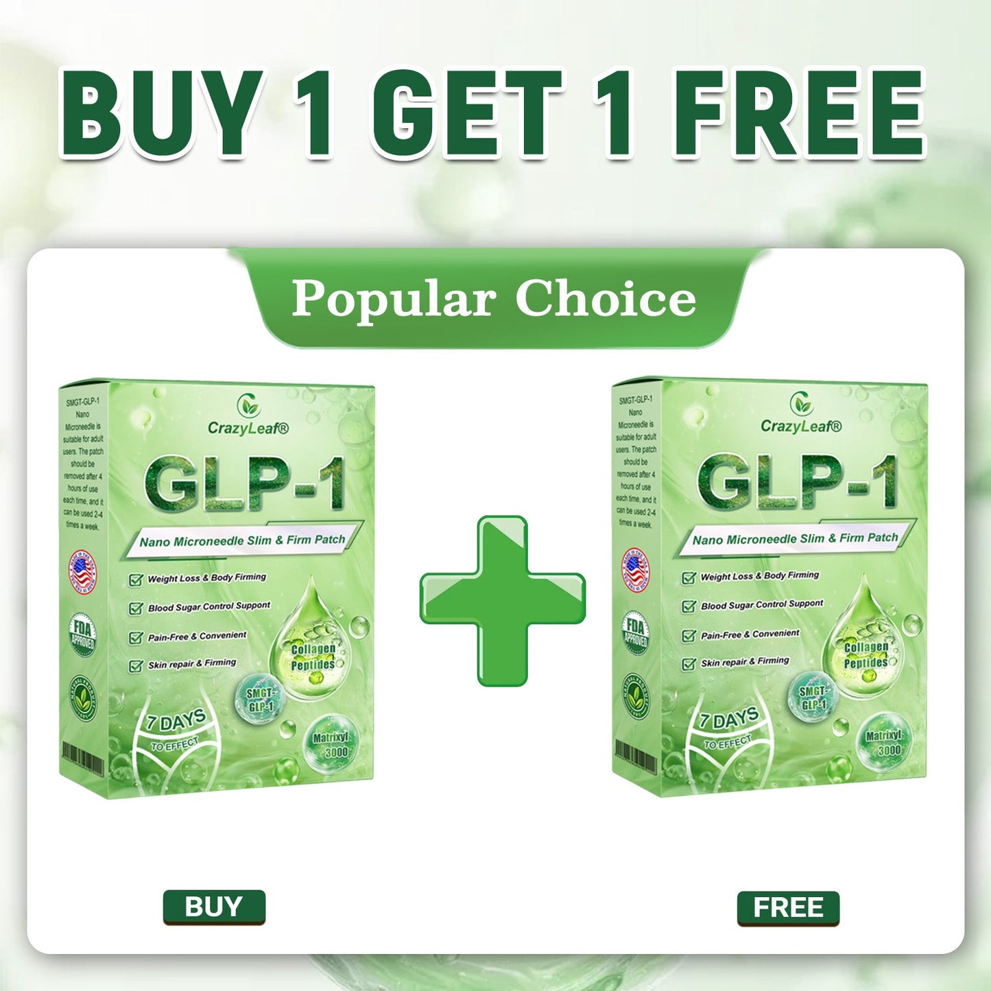 𝐂𝐫𝗮𝐳𝐲𝗟𝗲𝐚𝗳® 𝑆𝑀𝐺𝑇-𝐺𝐿𝑃-1 𝘕𝘢𝘯𝘰 𝘔𝘪𝘤𝘳𝘰𝘯𝘦𝘦𝘥𝘭𝘦 𝘗𝘢𝘵𝘤𝘩 with Collagen & Matrixyl 3000 丨Targets Obesity, Loose Skin, High Blood Pressure, Diabetes, Fatty Liver, Joint Pain, Brain Fog, Low Energy, Body Aches, and More