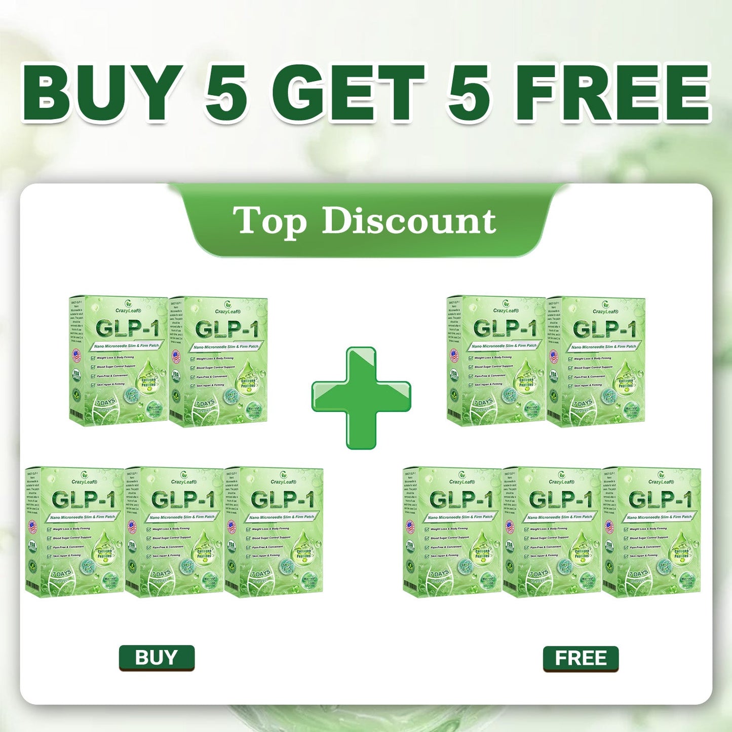 𝐂𝐫𝗮𝐳𝐲𝗟𝗲𝐚𝗳® 𝑆𝑀𝐺𝑇-𝐺𝐿𝑃-1 𝘕𝘢𝘯𝘰 𝘔𝘪𝘤𝘳𝘰𝘯𝘦𝘦𝘥𝘭𝘦 𝘗𝘢𝘵𝘤𝘩 with Collagen & Matrixyl 3000 丨Targets Obesity, Loose Skin, High Blood Pressure, Diabetes, Fatty Liver, Joint Pain, Brain Fog, Low Energy, Body Aches, and More