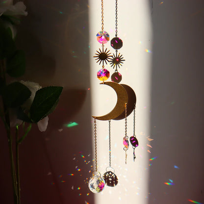 Crystal Moon Sun Catcher Wind Chimes Diamond Prisms Pendant Dream Catcher Rainbow Chaser Hanging Drop Home Garden Decor Gift