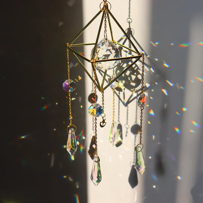 Crystal Wind Chime Moon Sun Catcher Windchimes Crystal Hanging Prism Rainbow Maker Sun Light Catcher Pendant Home Garden Decor