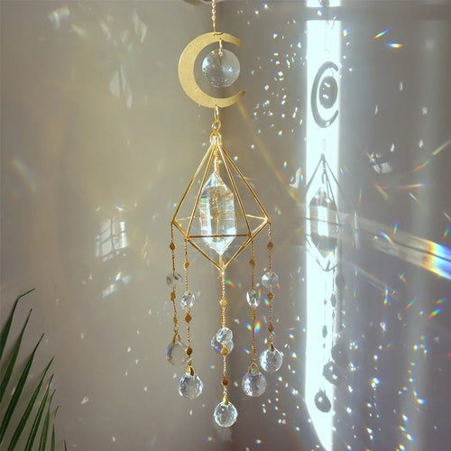 Crystal Wind Chime Moon Sun Catcher Windchimes Crystal Hanging Prism Rainbow Maker Sun Light Catcher Pendant Home Garden Decor