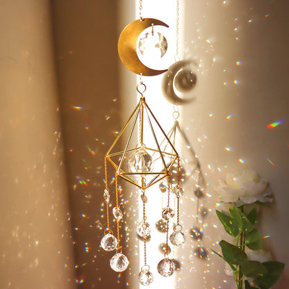Crystal Wind Chime Moon Sun Catcher Windchimes Crystal Hanging Prism Rainbow Maker Sun Light Catcher Pendant Home Garden Decor