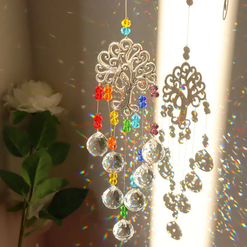 Crystal Moon Sun Catcher Wind Chimes Diamond Prisms Pendant Dream Catcher Rainbow Chaser Hanging Drop Home Garden Decor Gift