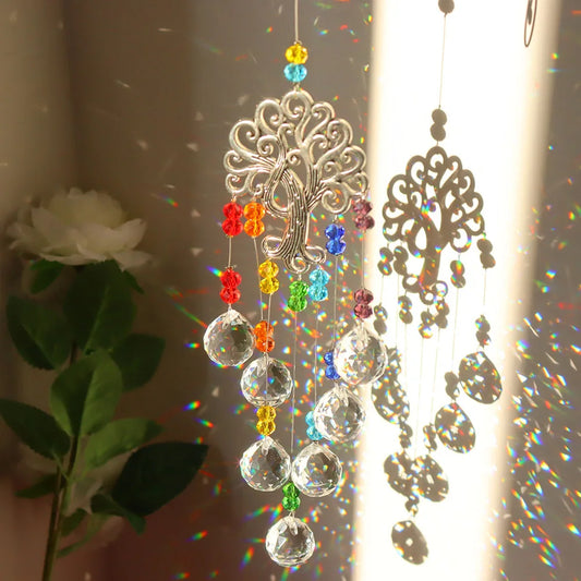 Crystal Moon Sun Catcher Wind Chimes Diamond Prisms Pendant Dream Catcher Rainbow Chaser Hanging Drop Home Garden Decor Gift