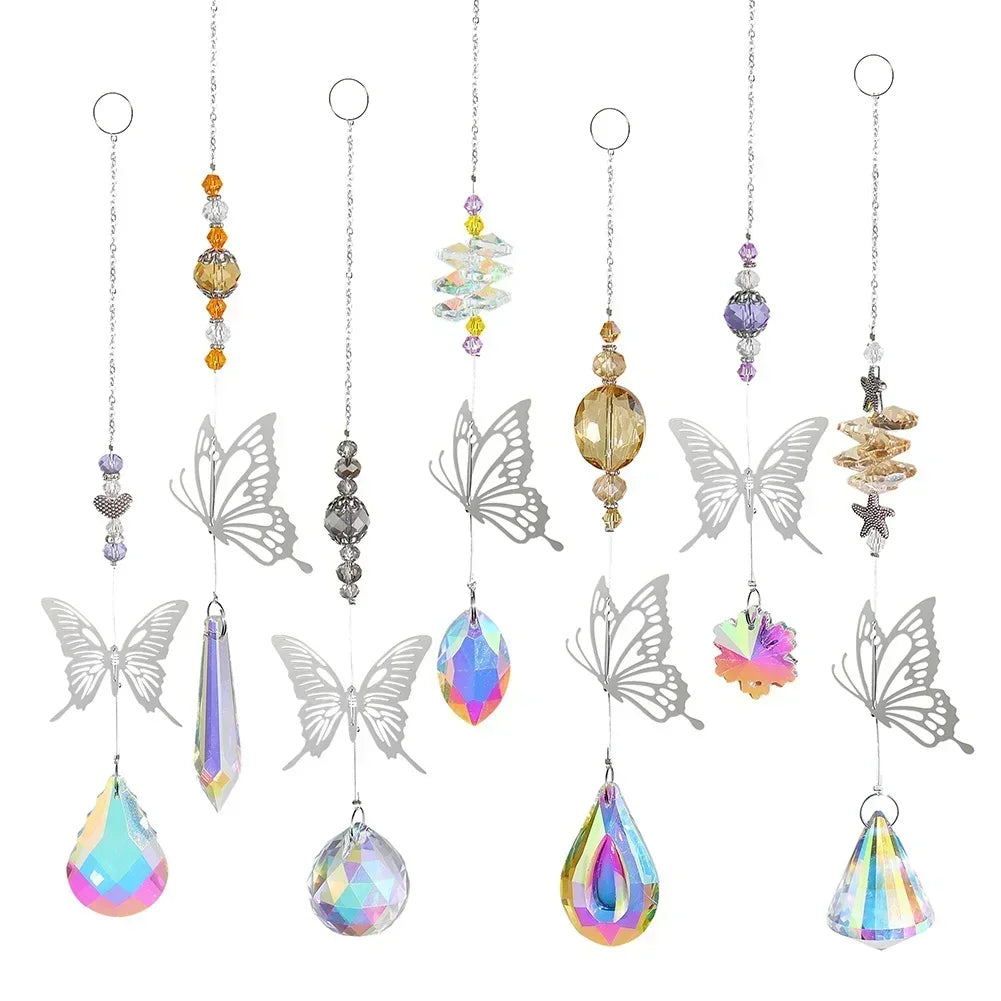 Crystal Windchimes Sun Catcher Silver Butterfly Hanging Pendant Jewelry Rainbow Chase Home Garden Window Curtain Wedding Decora