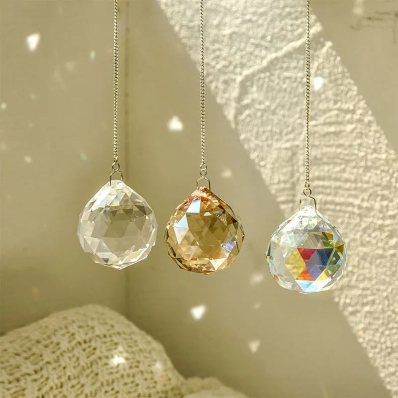 1pc Crystal Suncatcher Wind Chimes Gardening Crafts Transparent Pendant Hanging Decoration Rainbow Maker Prism Home Decor