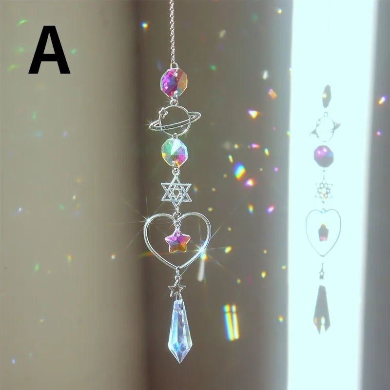 Crystal Wind Chime Moon Sun Catcher Diamond Prisms Pendant Dream Catcher Rainbow Chaser Hanging Drop Home Garden Decor Windchime