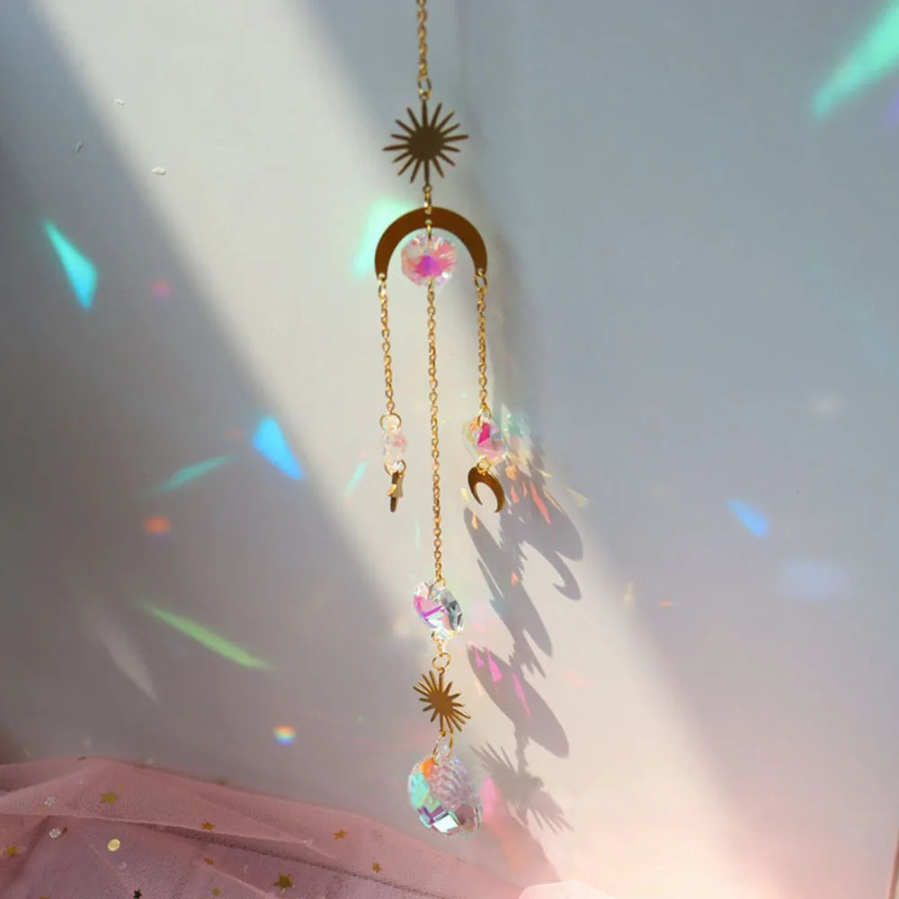 Crystal Wind Chimes Suncatcher Rainbow Prism Hanging Decor for Garden Window Christmas Tree Home Decor Sun Light Reflection Gift