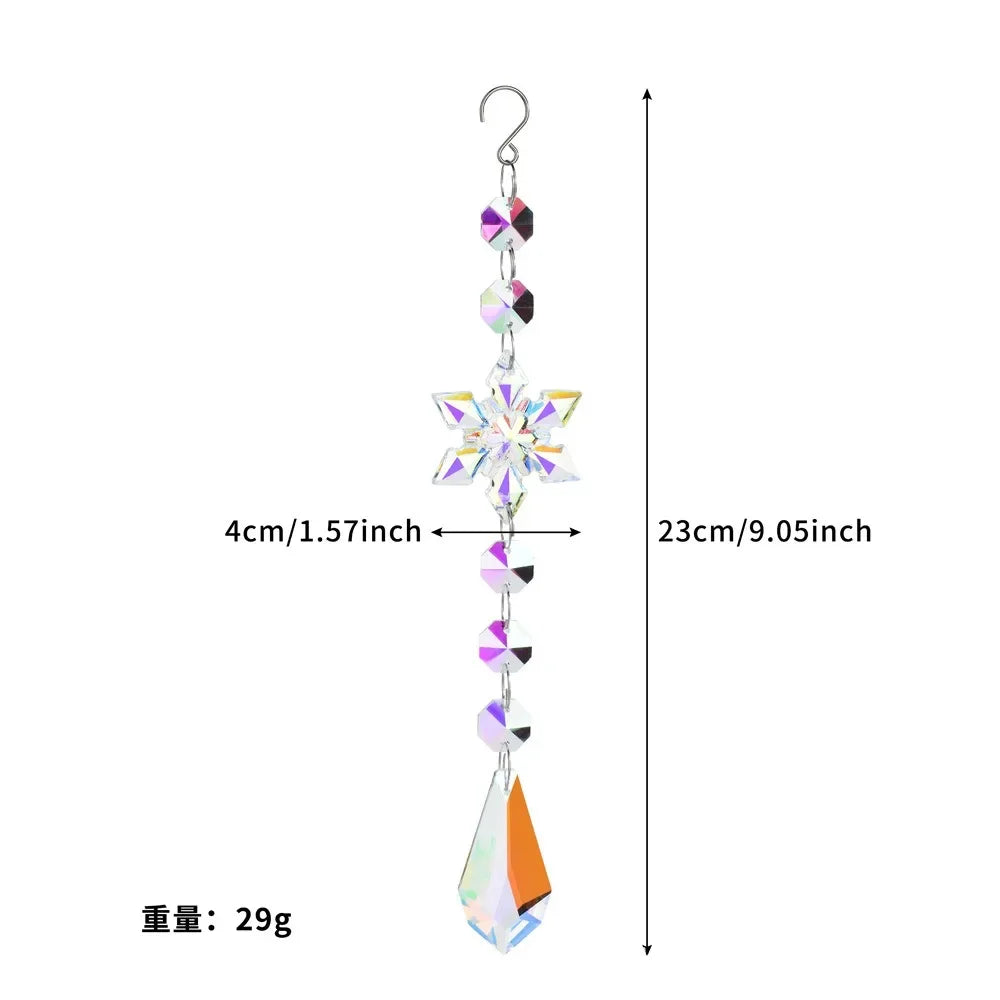 Crystal Wind Chime Snowflake Catcher Prisms Pendant Dream Catcher Rainbow Maker for Car Garden Christmas Hanging Drop Home Decor