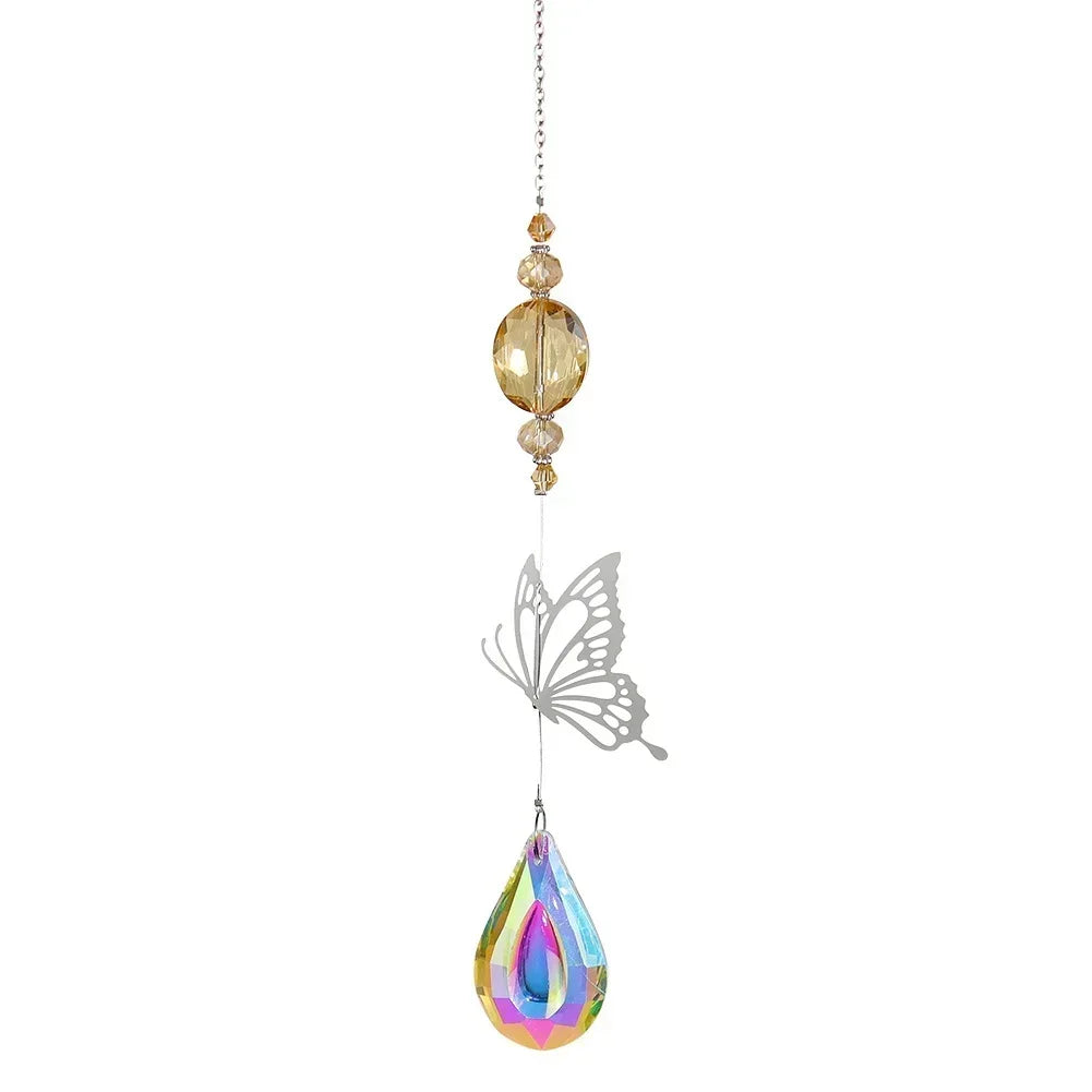 Crystal Windchimes Sun Catcher Silver Butterfly Hanging Pendant Jewelry Rainbow Chase Home Garden Window Curtain Wedding Decora