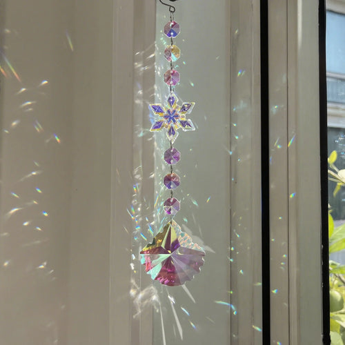 Crystal Wind Chime Snowflake Catcher Prisms Pendant Dream Catcher Rainbow Maker for Car Garden Christmas Hanging Drop Home Decor