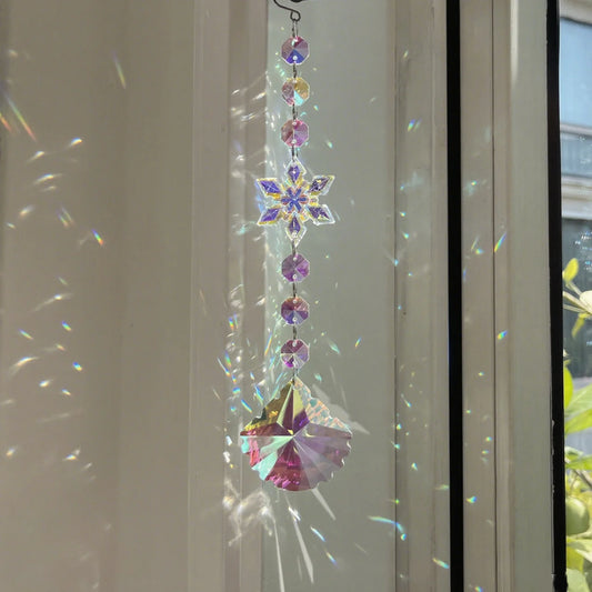 Crystal Wind Chime Snowflake Catcher Prisms Pendant Dream Catcher Rainbow Maker for Car Garden Christmas Hanging Drop Home Decor