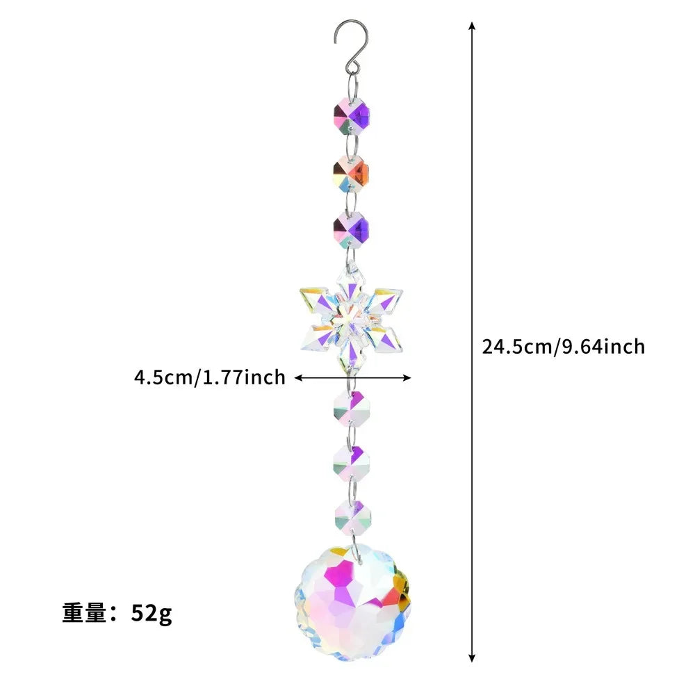 Crystal Wind Chime Snowflake Catcher Prisms Pendant Dream Catcher Rainbow Maker for Car Garden Christmas Hanging Drop Home Decor