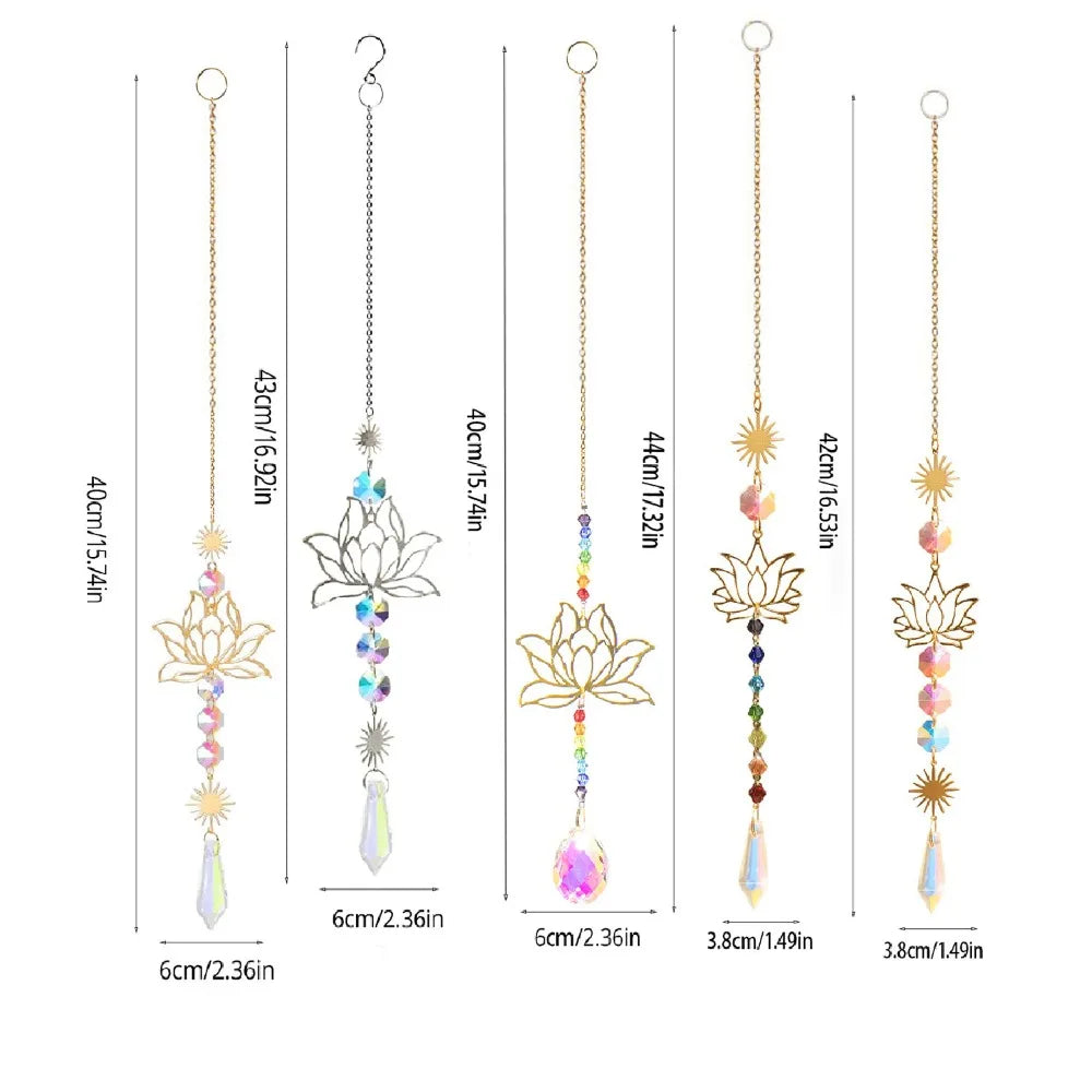 Crystal Lotus Hanging Wind Chimes Stained Glass Suncatcher Sun Catcher Room Pendant Decor Balcony Yard Aesthetic Landscape