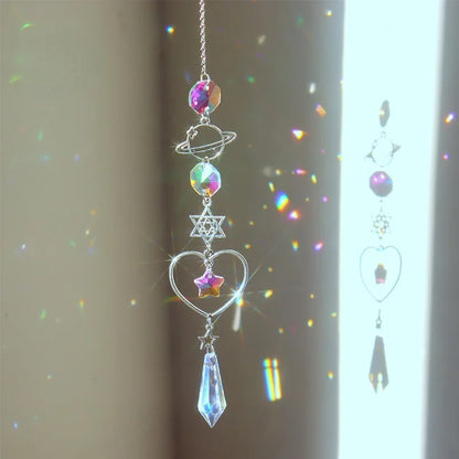 Crystal Wind Chime Moon Sun Catcher Diamond Prisms Pendant Dream Catcher Rainbow Chaser Hanging Drop Home Garden Decor Windchime