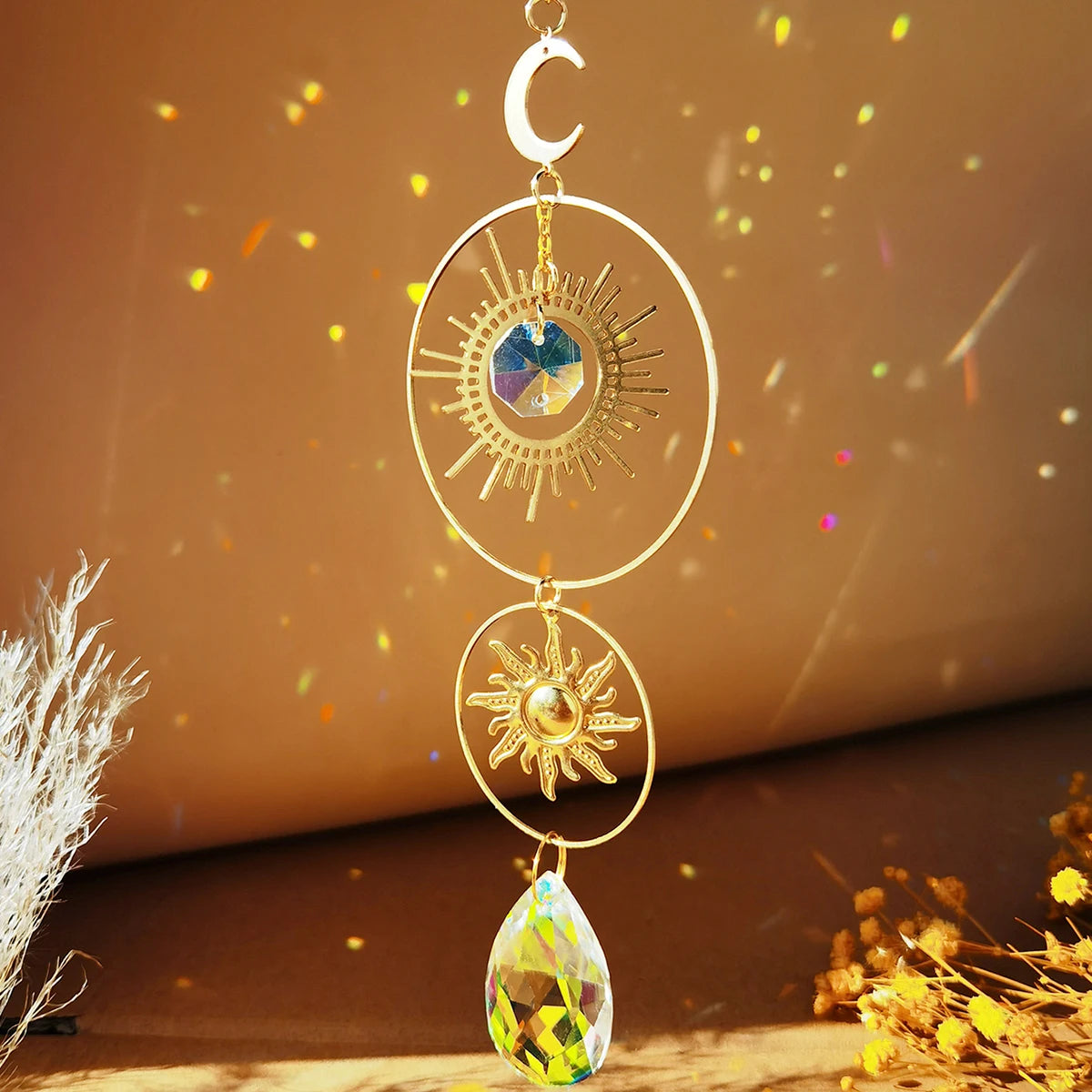Crystal Wind Chimes Dream Catcher Stained Glass Sun Catcher Prism Rainbow Maker Window Garden Decoration Outdoor Christmas Gift