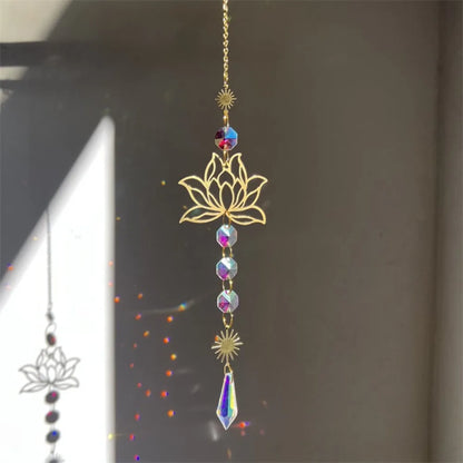 Crystal Lotus Hanging Wind Chimes Stained Glass Suncatcher Sun Catcher Room Pendant Decor Balcony Yard Aesthetic Landscape