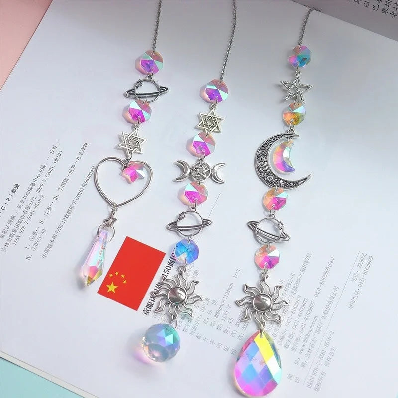 Crystal Wind Chime Moon Sun Catcher Diamond Prisms Pendant Dream Catcher Rainbow Chaser Hanging Drop Home Garden Decor Windchime