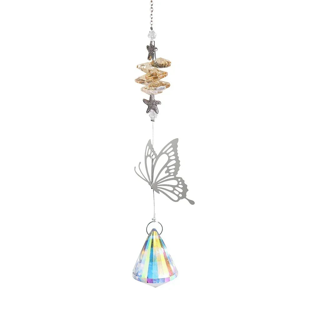 Crystal Windchimes Sun Catcher Silver Butterfly Hanging Pendant Jewelry Rainbow Chase Home Garden Window Curtain Wedding Decora