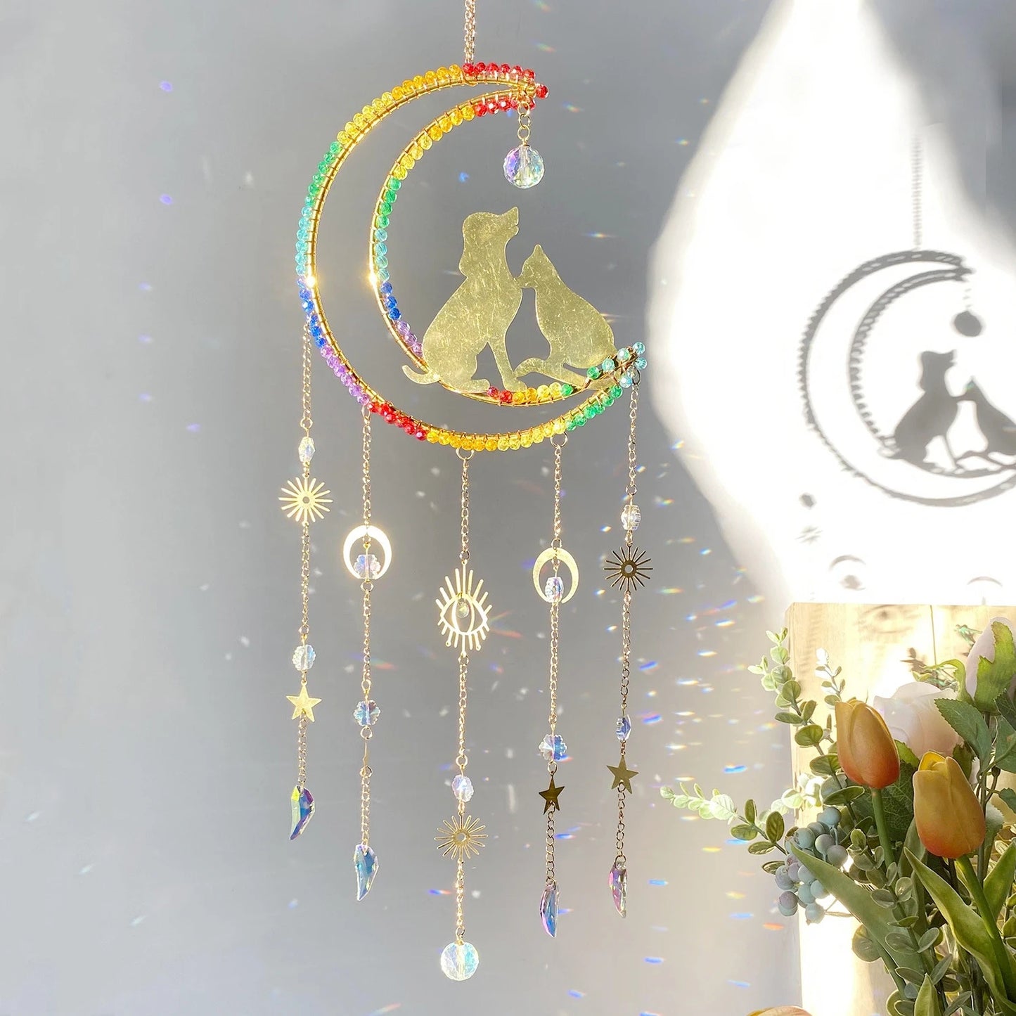 Dreamcatcher Suncatcher Crystal Sun Catcher Indoor Window Prism Ball Moon Rainbow Wind Chimes Car Hanging Garden Decoration Gift