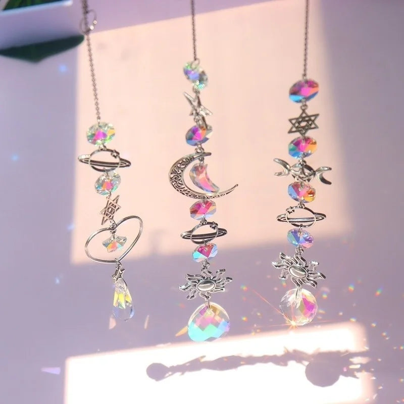 Crystal Wind Chime Moon Sun Catcher Diamond Prisms Pendant Dream Catcher Rainbow Chaser Hanging Drop Home Garden Decor Windchime