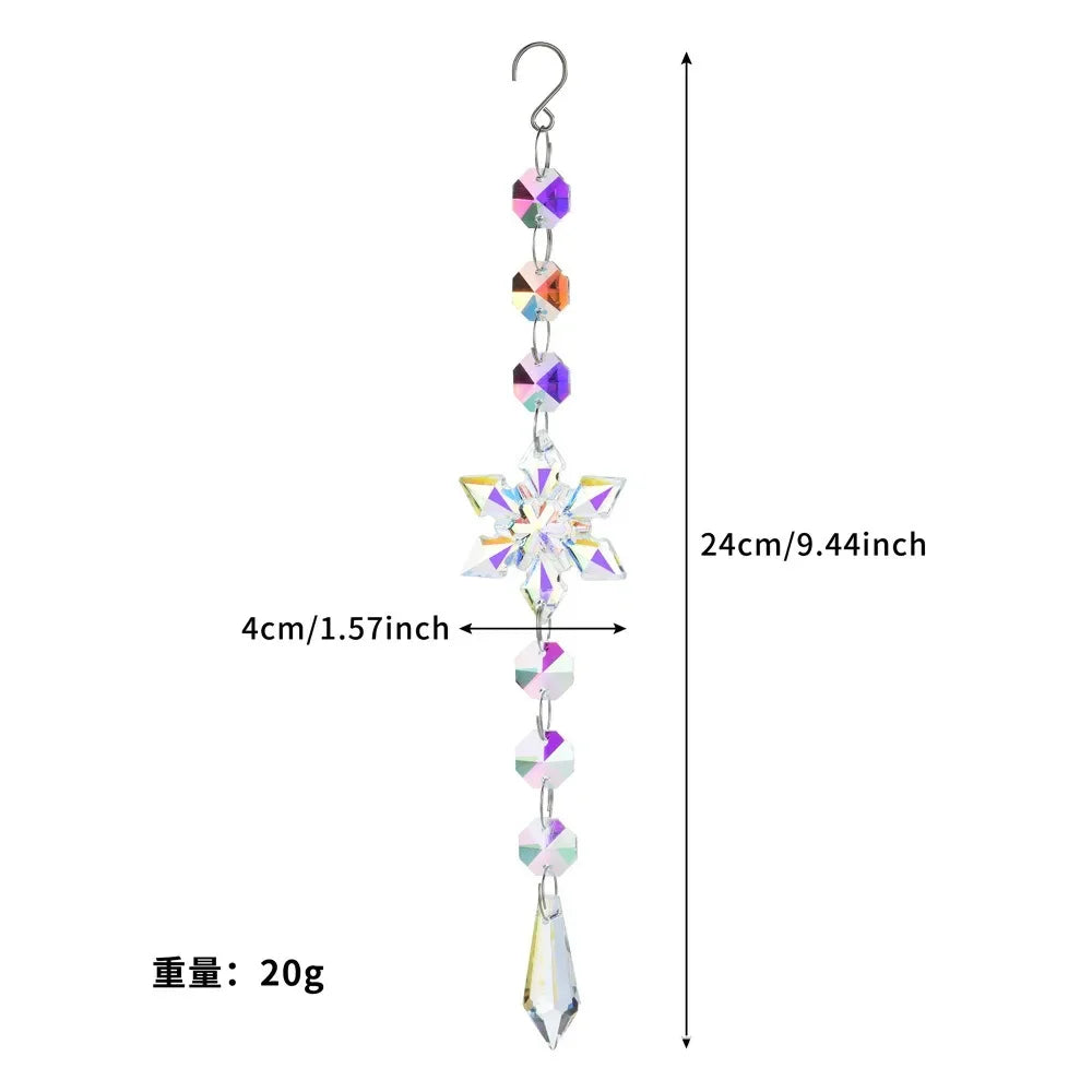 Crystal Wind Chime Snowflake Catcher Prisms Pendant Dream Catcher Rainbow Maker for Car Garden Christmas Hanging Drop Home Decor