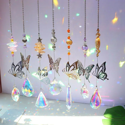 Crystal Windchimes Sun Catcher Silver Butterfly Hanging Pendant Jewelry Rainbow Chase Home Garden Window Curtain Wedding Decora