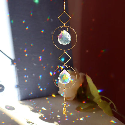 Crystal Moon Sun Catcher Wind Chimes Diamond Prisms Pendant Dream Catcher Rainbow Chaser Hanging Drop Home Garden Decor Gift
