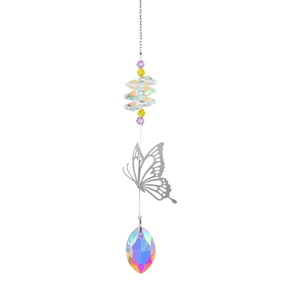 Crystal Windchimes Sun Catcher Silver Butterfly Hanging Pendant Jewelry Rainbow Chase Home Garden Window Curtain Wedding Decora