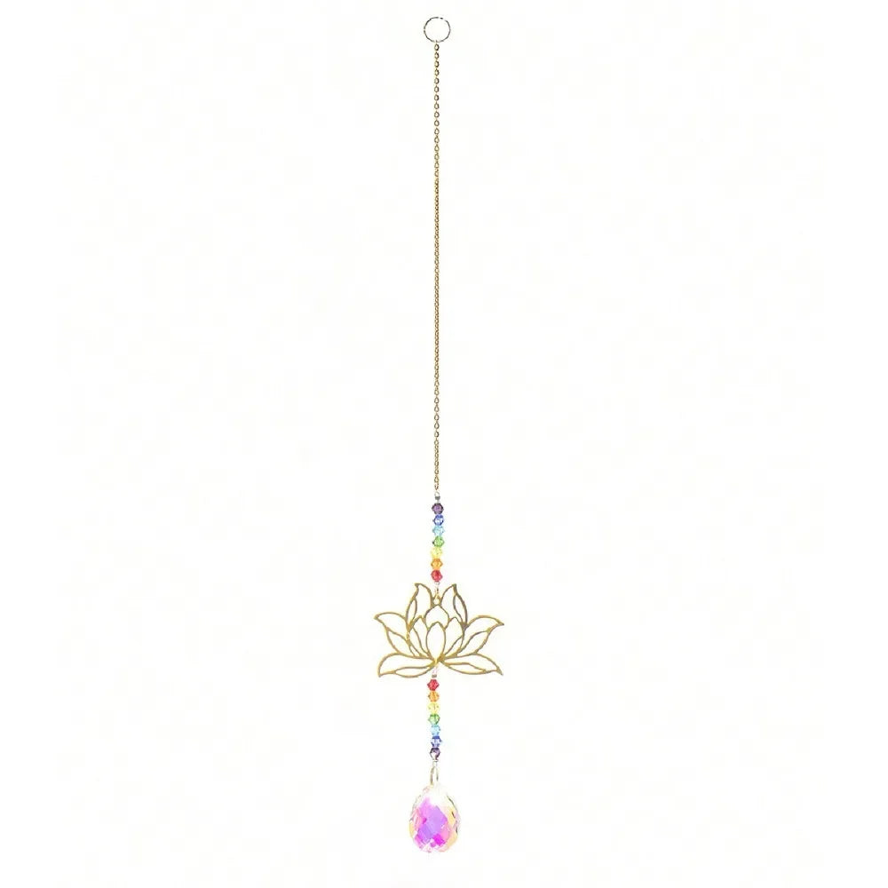 Crystal Lotus Hanging Wind Chimes Stained Glass Suncatcher Sun Catcher Room Pendant Decor Balcony Yard Aesthetic Landscape