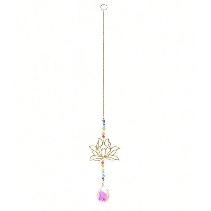 Crystal Lotus Hanging Wind Chimes Stained Glass Suncatcher Sun Catcher Room Pendant Decor Balcony Yard Aesthetic Landscape