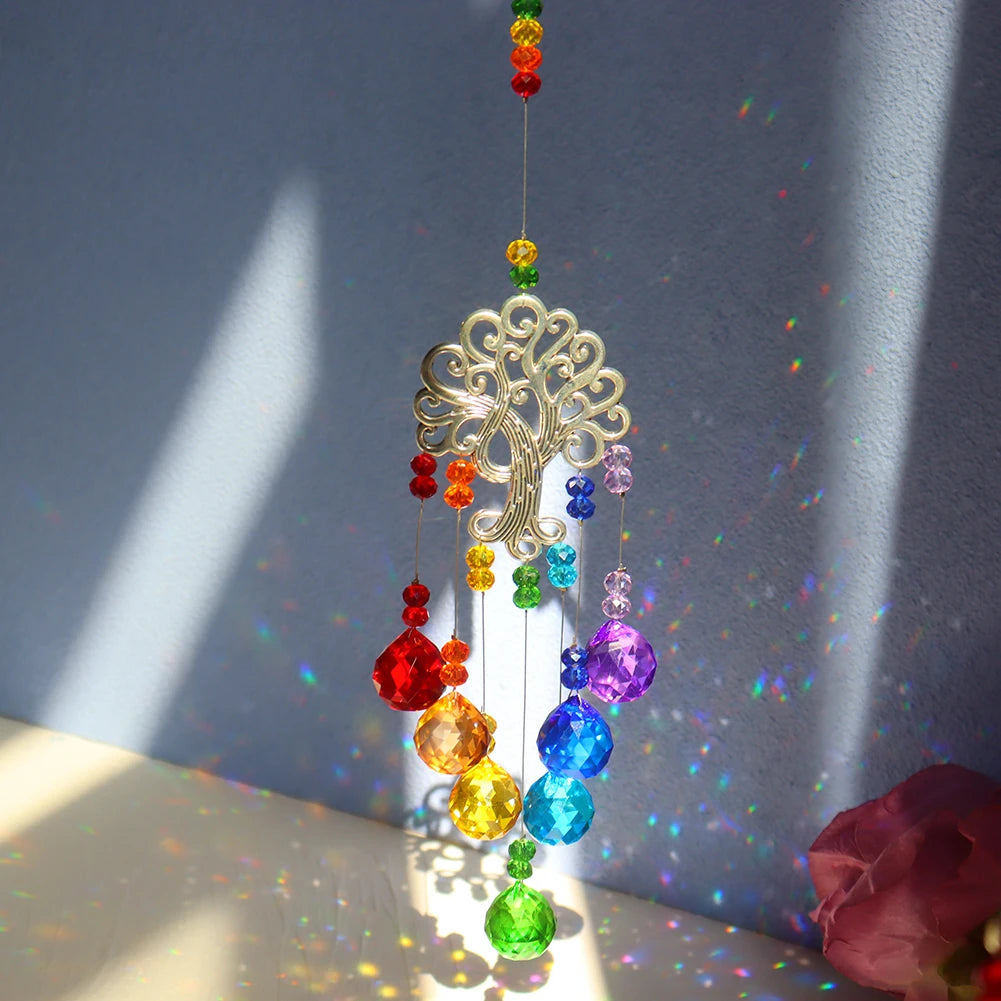 Crystal Moon Sun Catcher Wind Chimes Diamond Prisms Pendant Dream Catcher Rainbow Chaser Hanging Drop Home Garden Decor Gift